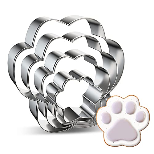 Fusoto Dog Paw Cookie Cutters Set, Cookie Cutter For Homemade Dog Treat, 4Pcs Stainless Steel Cutters Dog Paw Shape For Cookie Baking, Sandwiches, Biscuits, Fruit, Vegetable #TOP7