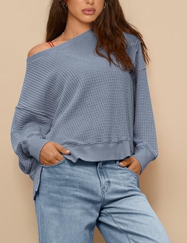 PRETTYGARDEN Oversized Sweatshirt for Women 2025 Fashion Crewneck Long Sleeve Pullover Waffle Knit Tops Fall Trendy Clothes
