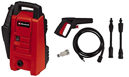 Einhell Hochdruckreiniger TC-HP 90 (1200 W, max. 90 bar, Ausgabe max. 372 L/h, Tragegriff, Wasseranschluss + integrierter Filter, inkl. Pistole, Schlauch, Lanze, Düse und Horizontal-Waschbürste)