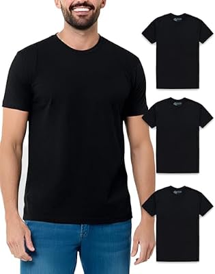 INTO THE AM Men's Plain Tee 3-Pack Multipack - Black Casual Fitted, Large