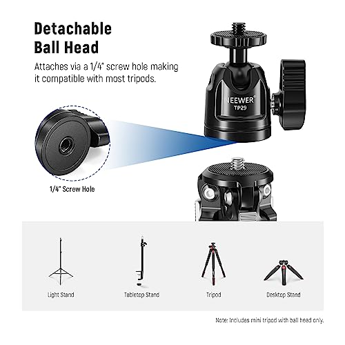 Image of NEEWER Mini Desk Tripod, Metal Table Top Small Portable Travel Selfie Stick Stand with 360 Ball Head & 1 /4 inch Screw for Camera Mobile Phone Holder Action Cam, Cleaning Cloth, Max Load 6.6 lbs, TP29
