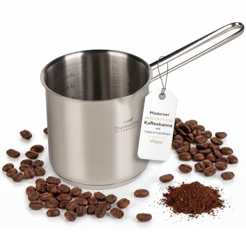 ROSMARINO Edelstahl-Induktions-Mokka-Kanne 900 ml Türkische Cezve-Kaffeekanne aus 18/10 Edelstahl mit 3-lagigem Thermoboden Spülmaschinengeeignet
