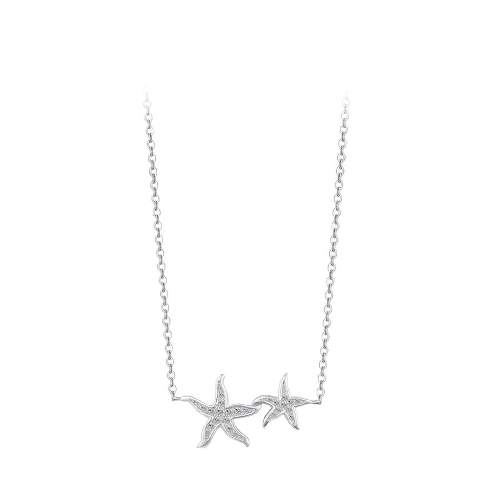 Collares de oro blanco para mujer, collar con colgante de estrella de mar de 9 K, 14 y 18 quilates, 11 x 21 mm, con moissanita, cadena alargada: 40 + 5 cm