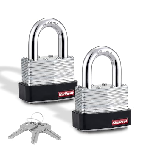 Kwikset Laminated Steel Padlock with Hardened Steel Shackle, 2-Pack, Silver