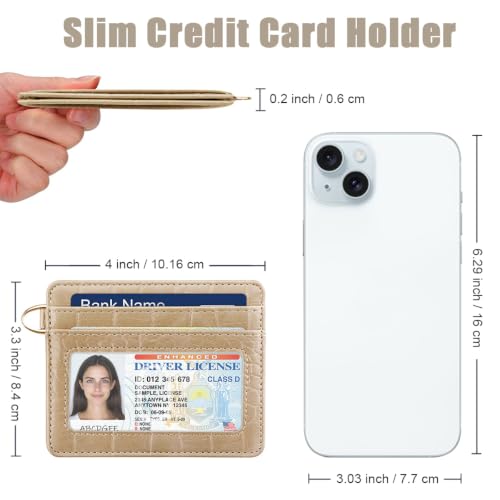 Image of Slim Credit Card Holder Crocodile Wallet Women Thin Wallets | Alligator Print RFID Blocking Minimalist Lightweight Pocket Small Cute Cards Holders, Khaki Croc