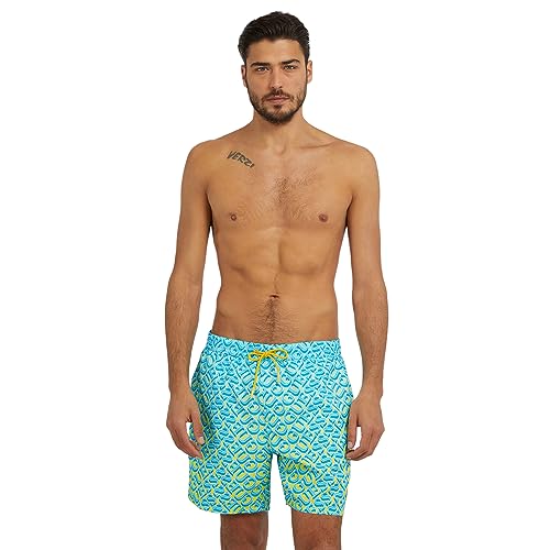 GUESS Men's Standard Swim Trunk Medium Logo AOP