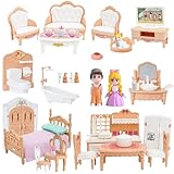 Princess Dollhouse Furniture Set, 48 Piece Luxury Miniature Accessories Collection with Living Room, Bathroom...