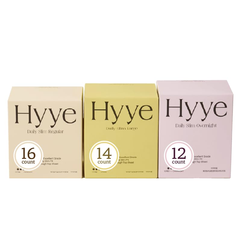 Hyye Ultra Thin Sanitary Pads Regular (16 Counts) + Large (14 Counts) + Overnight (12 Counts)