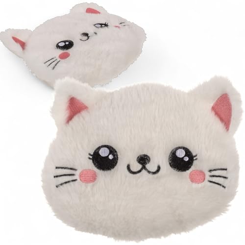 MIJOMA Cuscino termico gatto – 18 x 18 cm – 350 g sfere di argilla – cuscino termico per microonde – design carino – soffice e rilassante per bambini e amanti degli animali