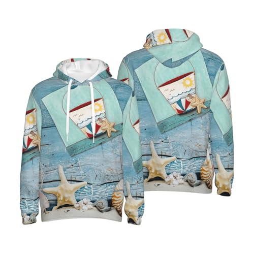 Sweat à capuche homme imprimé phare étoilé de mer pull original à cordon de serrage - 7