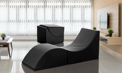 Talamo Italia Pouf Clever, Tasformabile in Chaise Longue, Ecopelle, Nero, 50 x 70 x 50 cm, Singolo