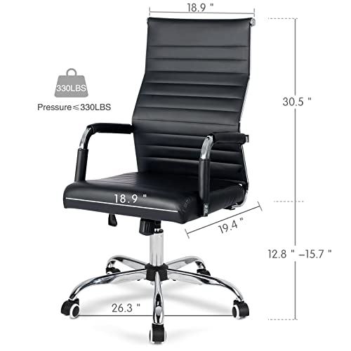 Bowthy High Back Executive Computer Chair, Home Office Chair Ribbed, Modern Leather Conference Room Chairs, Ergonomic Office Desk Chair, Adjustable Reception Swivel Arm Chair #TOP2