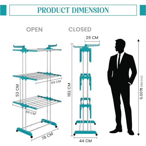 Image of LAPO Heavy Duty Cloth Dryer Stand for Drying Clothes for Indoor & Outdoor | Fodable | 360 Wheels | Anti Rust & Corrosion All Season | More Than 40 Clothes Drying | Space Saving & Adjustable (5.7 Ft)
