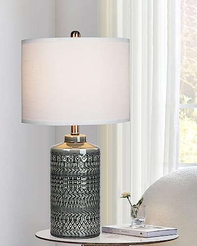 Modern Ceramic Table Lamp, 24.5" Living Room Lamps 3-Way Dimmable Gray Nightstand Lamp with White Shade|Tall Bedside Lamp Desk Decor Lamps for Bedrooms Farmhouse Office End Table Lamps(Bulb Included) - Image 3