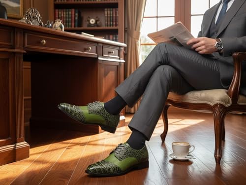 Image of Metrocharm Men's Formal Fashion Tuxedo Wedding Lace Up Cap Toe Dress Shoe croco-04