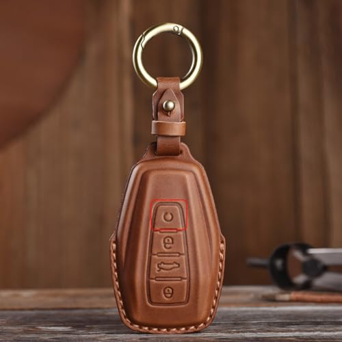 Funda de cuero para llave Geely Coolray X6 Emgrand en color marrón con llavero protector