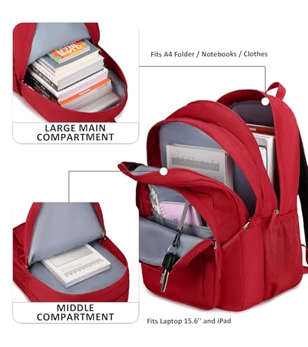 Image of abshoo Girls Solid Color Backpack For College Women Water Resistant Large School Bag (Red)