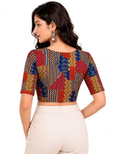 Image of Yash Gallery Women's Cotton Zig-Zag Printed Regular Regular Fit Short Sleeve Blouse