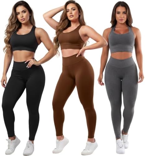 Kit 3 Conjuntos Calça Legging e Top Roupas Feminina Academia Espo...