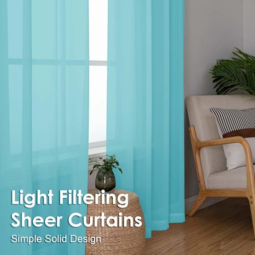 Image of OVZME Sheer Curtains 84 Inches Long 2 Panels Set, Light Filtering Transparent Lightweight Soft Window Treatment Panels for Study Room Living Room Guest Room, Each 42W x 84L Inches, Aqua