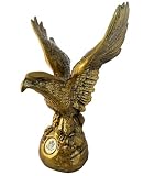 Hand-Cast Metal American Bald Eagle Statue – Real Zinc Sculpture in Bronze-Gold Patina, 9" High with Great Seal of the United States Emblem – Exquisite Patriotic Art Piece - Made in USA