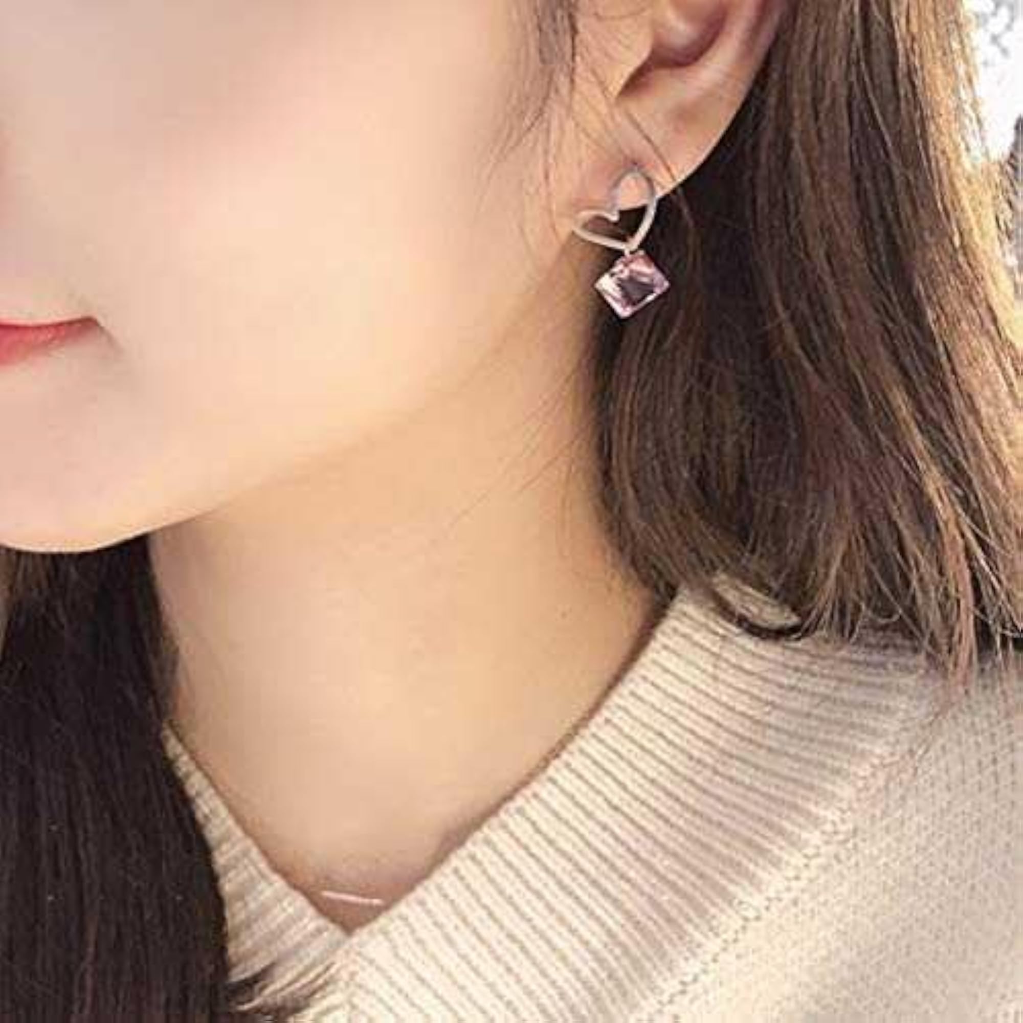 Women's Heart Shape Stud Earrings with Crystal Drop
