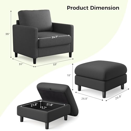 Image of Welzona Sofa Accent Chair with Ottoman, 33 inch Teddy Reading Chair and Ottoman