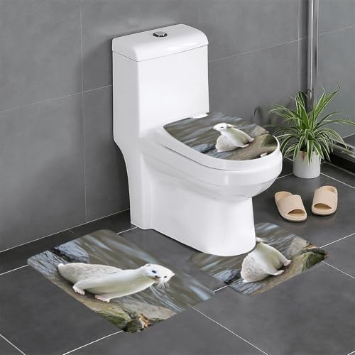 Tapis de bain loutre blanche antidérapants et absorbants | Lot de 3 - 2