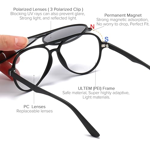 Aviator Polarized Magnetic Clip on Sunglasses for Eyeglasses Men UV Protection Anti Glare Driving Retro Glasses 3Pcs3