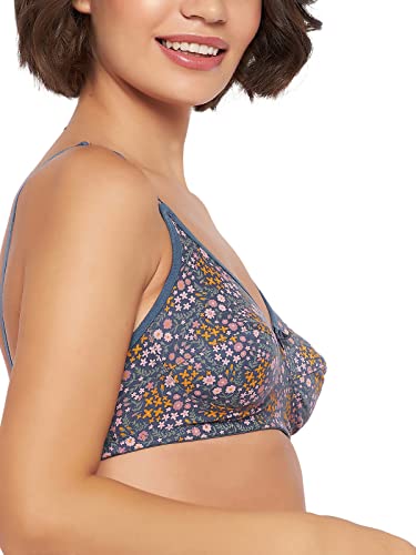 Image of Clovia Women's Cotton Spandex Printed Non-Padded Full Cup Wire Free Everyday Bra - Dark Blue