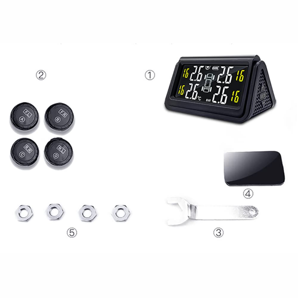 Riloer TPMS system monitorowania ciśnienia w oponach, 4 czujniki zewnętrzne, wodoodporny, bezprzewodowy, zasilany energią słoneczną, wyświetlacz LCD