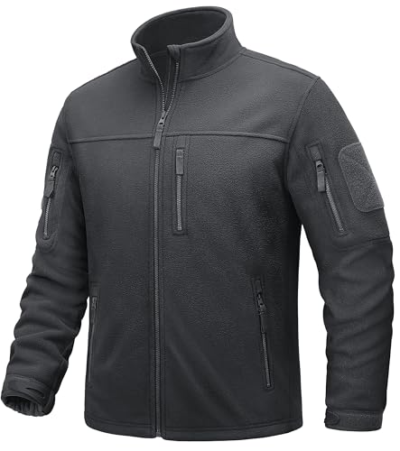 TACVASEN Winter Coats for Men Military Fleece Jacket Wind-Resistant Lightweight Athletic Coat with 7 Pockets Grey
