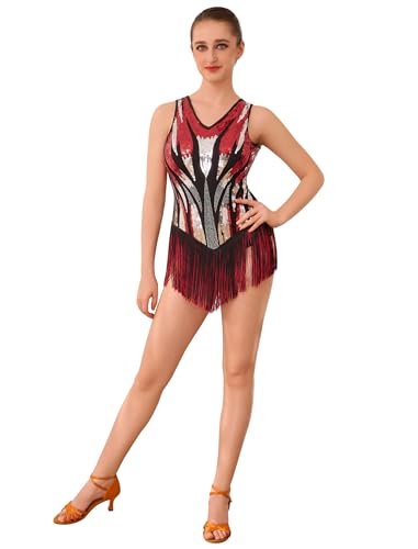 Robe de danse latine salsa pour femme à franges pailletées style vintage 1920