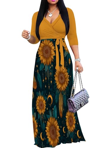 Image of PinkPatty Women's Long Sleeve Maxi Dress Plus Size Trendy Wedding Guest Wrap Dress with Pockets&Belt