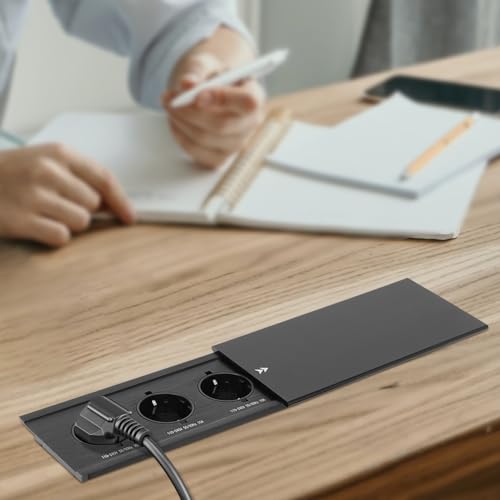 JINPRDAMZ DZAIXHJ5EUZY8 Placa de mesa retráctil con 3 enchufes para escritorio sala de conferencias