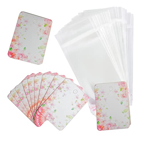 Flower Earring Display Cards With Bags Necklace Display Cards Sets Earring Packing Holder Cards With bags Jewelry Packing For Earring Necklace Jewelry Packing 100Pack Paper 100Pack Bags 2 x 2.5 Inch