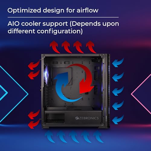 Image of ZEBRONICS Halo Mid-Tower Premium Gaming Cabinet EATX /ATX /M-ATX, 3X 140mm Front + 140mm Rear Fan, ARGB Inner Glow, RGB LED Control, Tempered Glass Side Panel, USB 3.0