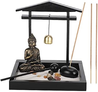 HEEPDD Desktop Zen Garden Kit with Buddha Statue, Incense Holder, Mallet, Rocks for Meditation, Yoga, Office Decor