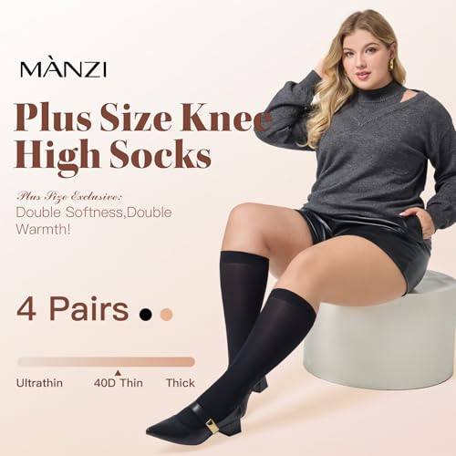 MANZI Plus Size Knee High Socks for Women Nylon Trouser Socks Women 40 Denier Semi Opaque Knee High Stockings2