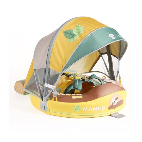 Image of Mambobaby Baby Pool Float with Canopy, Non-Inflatable Infant Floats with Tail Solid Upgrade Soft Waterproof Skin-Friendly Mambo Baby Swimming Float for 3-24 Months Baby Boys Girls