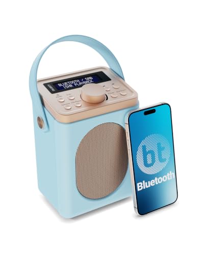 MAJORITY Little Shelford DAB Plus Radio | Küchenradio UKW mit Bluetooth | Radio Batteriebetrieben mit 15 Stunden Wiedergabezeit oder Steckdosenradio | Mini Digitalradio mit Doppelalarm (Hellblau)