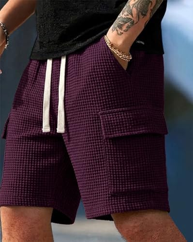 Image of AUSK Men's Casual Cargo Half Pant || Breathable Waffle Fabric with Drawstring Waist & Cargo Pockets || Summer Shorts for Men