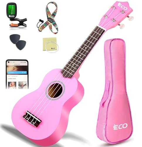 Soprano Ukulele Beginner Kit 21 Inch Ukelele w/Free Online Lesson Case Strap Tuner Strings Picks...