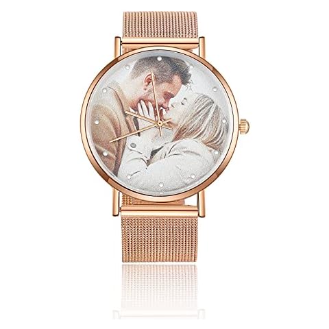 Lovejewelry Personalized Photo Watches for Men Women Leather Strap Wrist Custom Any Name Wrist Watch for Couple Boyfriend Father's Day (Rose Gold for Women), AS-3249 Cover