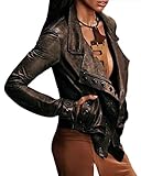 Romose PU Leather Jacket Women Zip Jacket Motorcycle Jacket Biker Jacket Short Faux Leather Transitional Jacket Lady Outerwear Black S