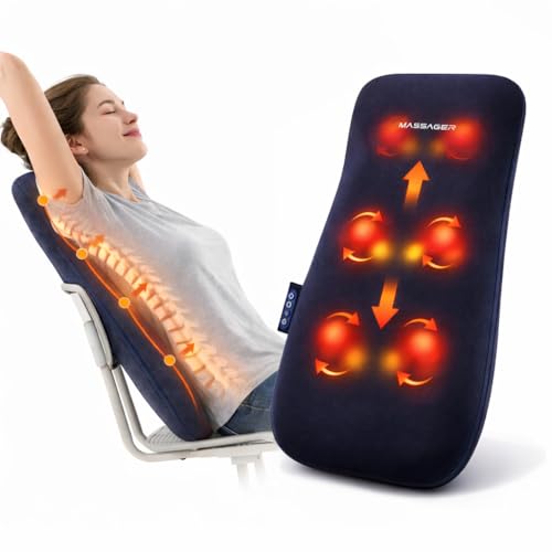 Athloot Back & Neck Massager with Heat for Pain Relief FSA Full-Length Rolling Massage Cushion for Upper & Lower Back 3 Modes 2 Heat Levels 15-Min Auto-Off Slim Lumbar Support HSA Eligible