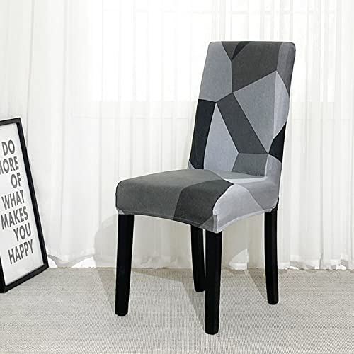 Image of House of Quirk Elastic Chair Cover Stretch Removable Washable Short Dining Chair Cover Protector Seat Slipcover (Pack of 2, Grey Dark Grey Prism)