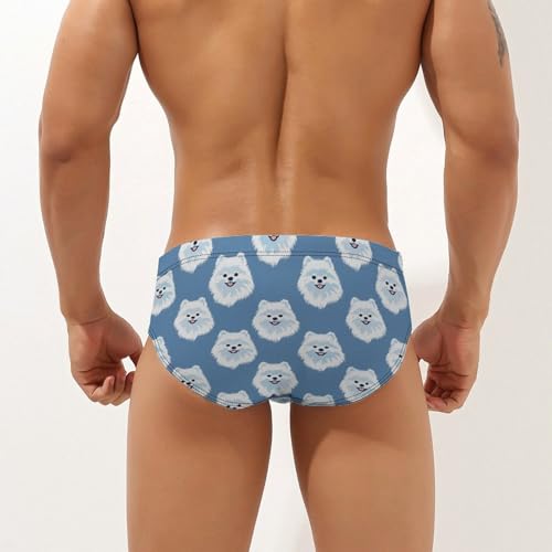White Pomeranian Dog Mens Swim Briefs Quick Dry Swimming Trunks Training Swimsuit Low Rise Swimwear2