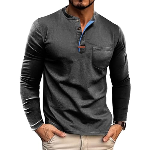 Henley Shirts for Men Long Sleeve Cotton T Shirt Casual Stylish Basic Tops with Pocket Fall Winter Outfits Fashion 20252