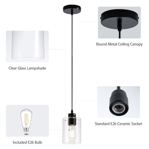 Image of MAYNA 2 Pack Black Pendant Lights Kitchen Island,Glass Pendant Lighting